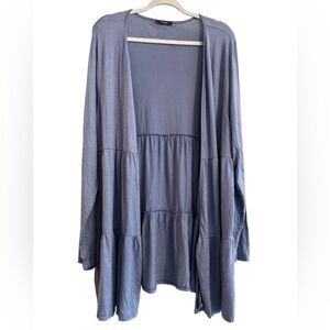 Story Teller Flowy Blue Tiered Lightweight Open Cardigan Size 3X